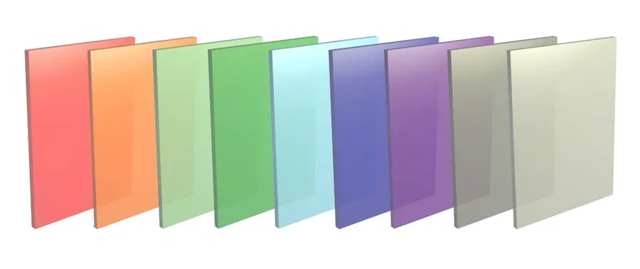 Colored Polycarbonate sheets lying vertically in front of each other