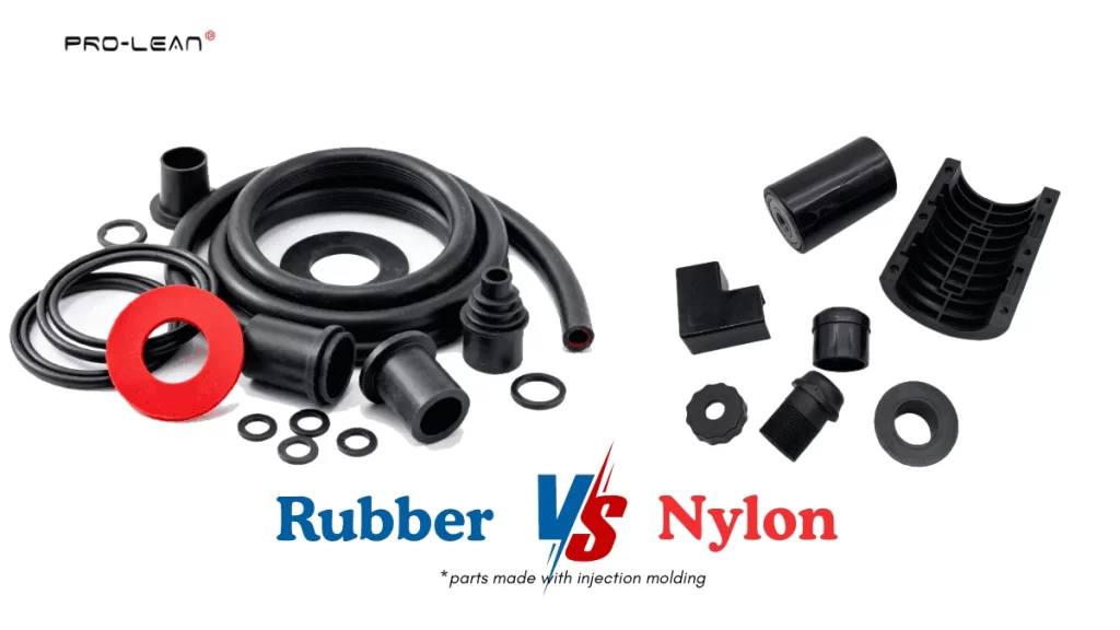 Rubber and Nylon injection molded parts side by side