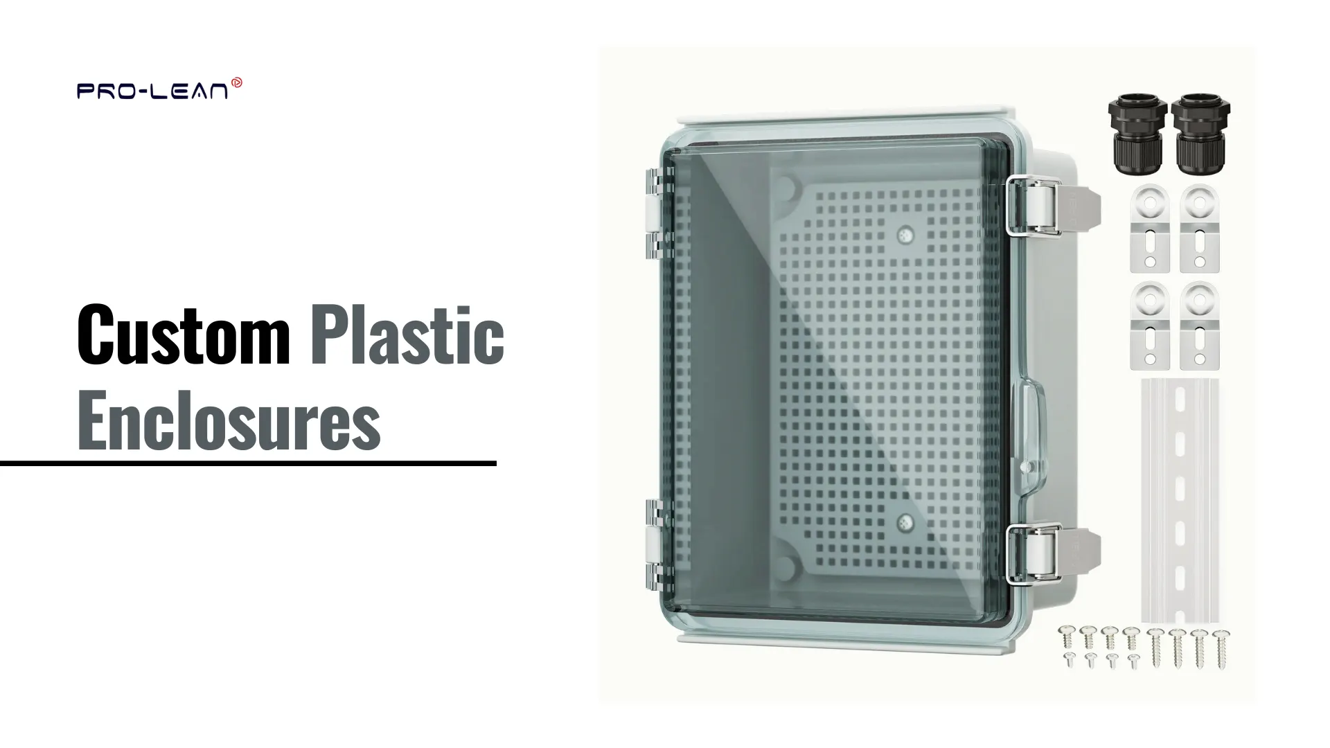 Blog’s feature image with plastic enclosure image alongside bolded text (custom plastic enclosures)