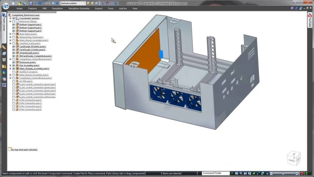 A screenshot of the CAD interface showing a design of a custom metal sheet enclosure