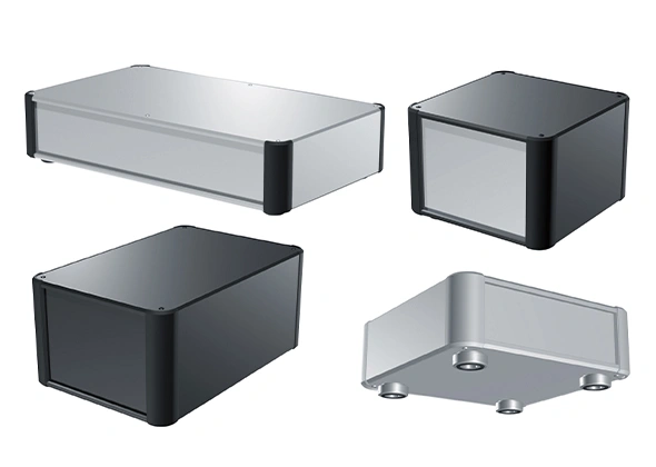 An image with four sheet metal enclosure made with different materials