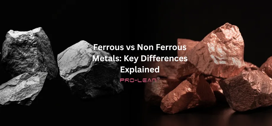 A comparison image featuring gray ferrous metal ore on the left and reddish-gold non-ferrous copper ore on the right.