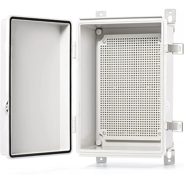 Modular plastic enclosure showing open door and internal compartment.
