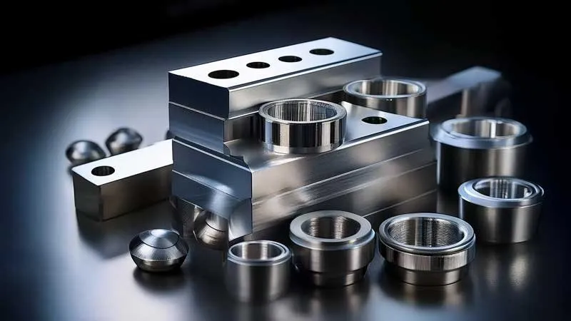 An image with a dark background showing different types of nickel-based alloy parts