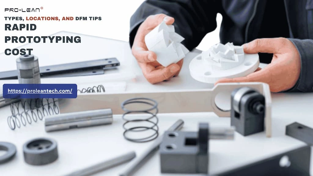 Blog’s feature image; a man holding a 3D printed prototype on hand and other prototypes on the table