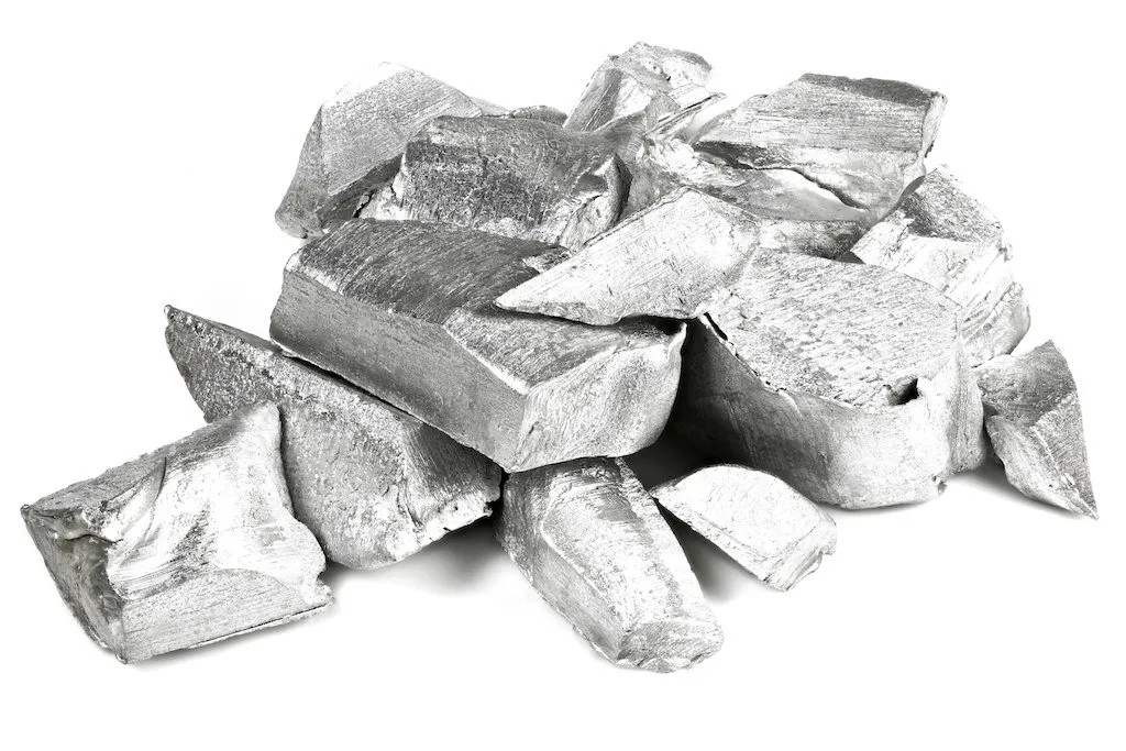 Raw aluminum alloy chunks used for casting.