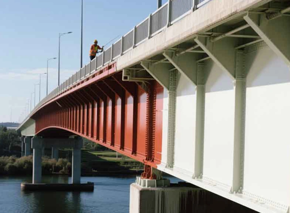Acrylic-coated steel bridge girders in red and white