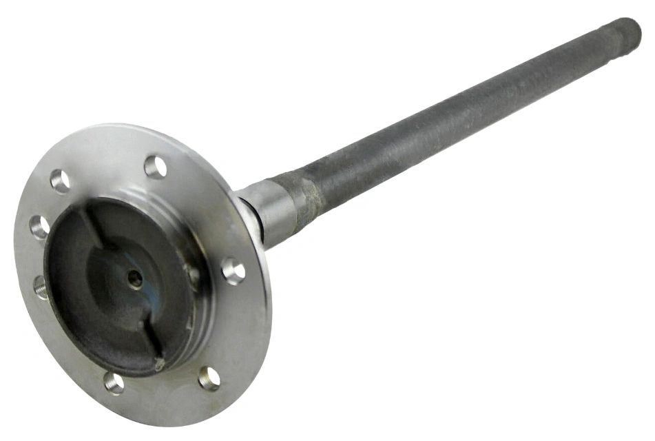 Automotive axle shaft with reamed flange bolt holes and splined drive end