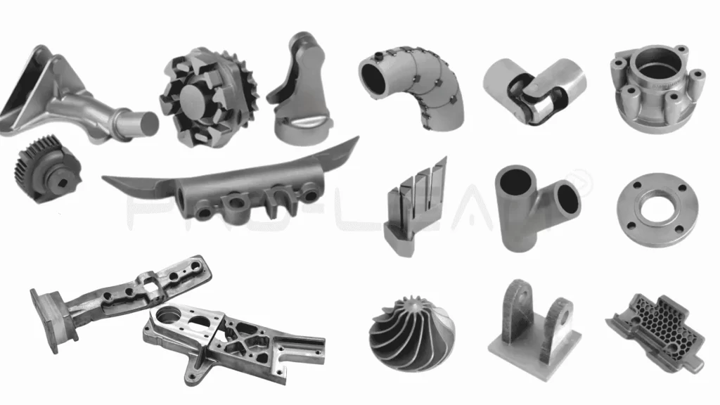 The image shows different die-casting components of aluminum alloys
