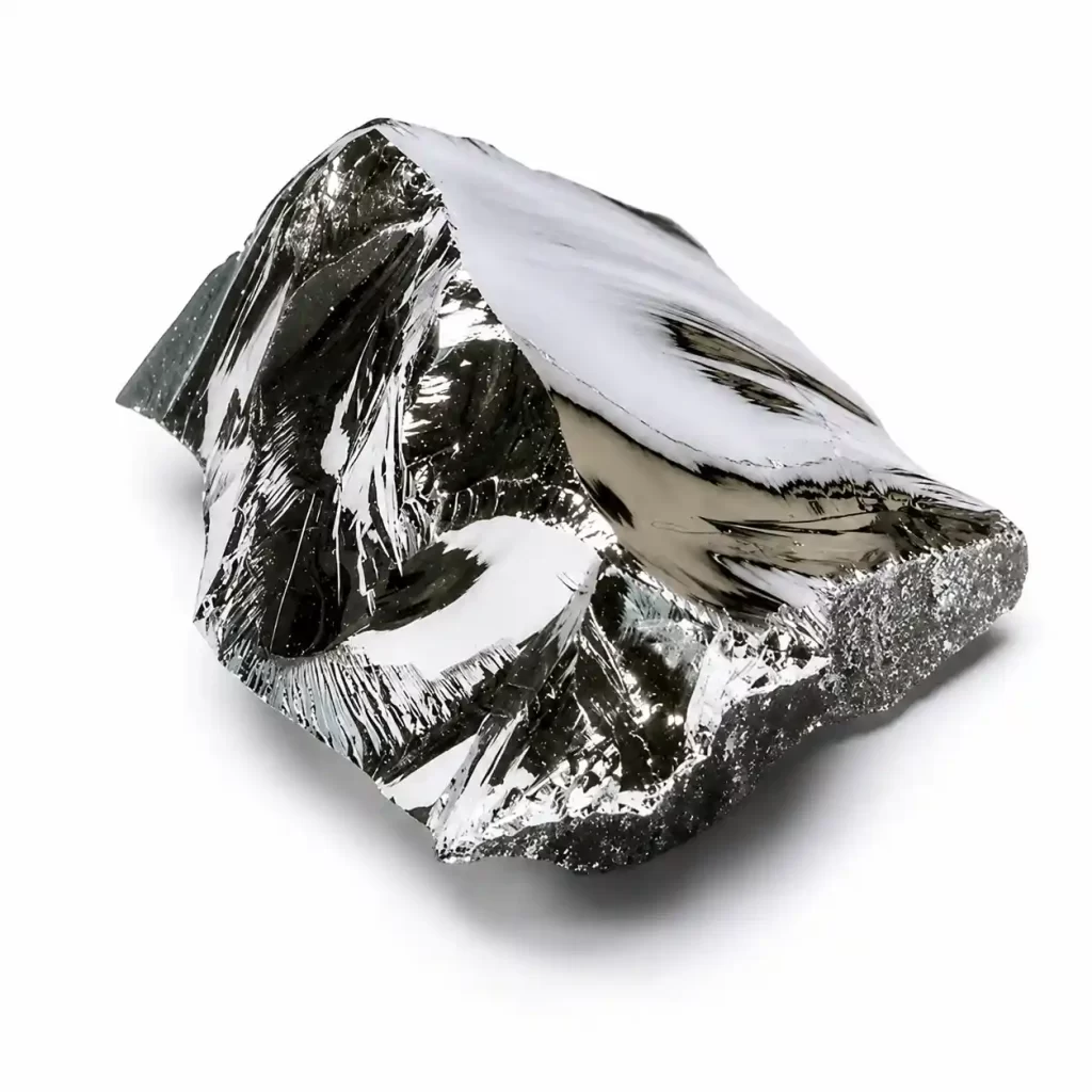 Close view of a metallic-gray germanium sample with a smooth, reflective surface.