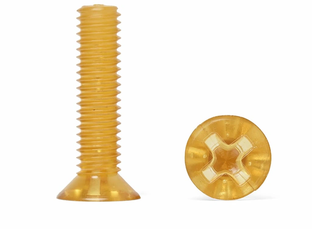 A countersunk flat head machine screw of PEI plastic