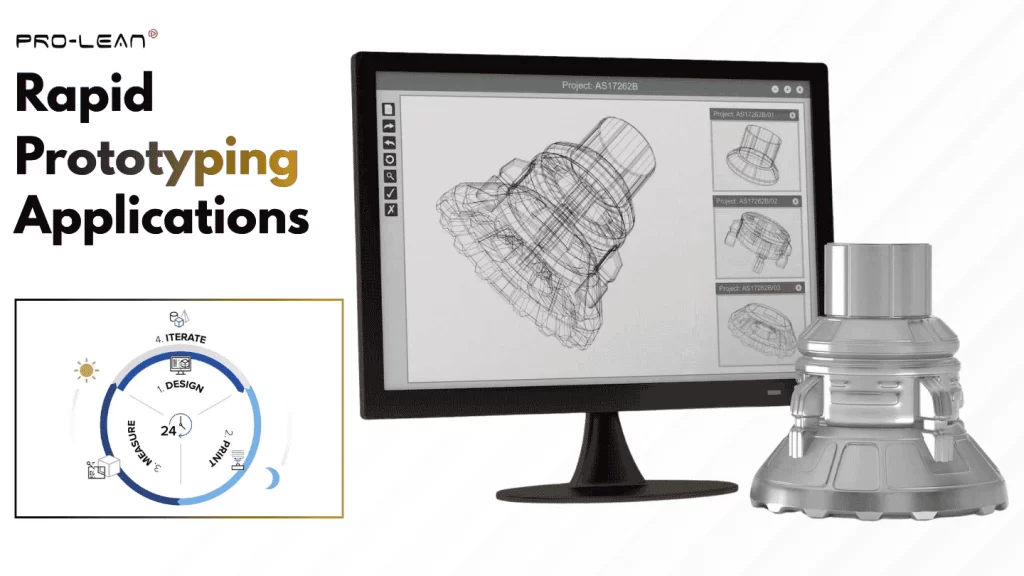 Blog’s feature image showing a designed prototype on PC and fabricated item, along with title text “Rapid Prototyping Applications”