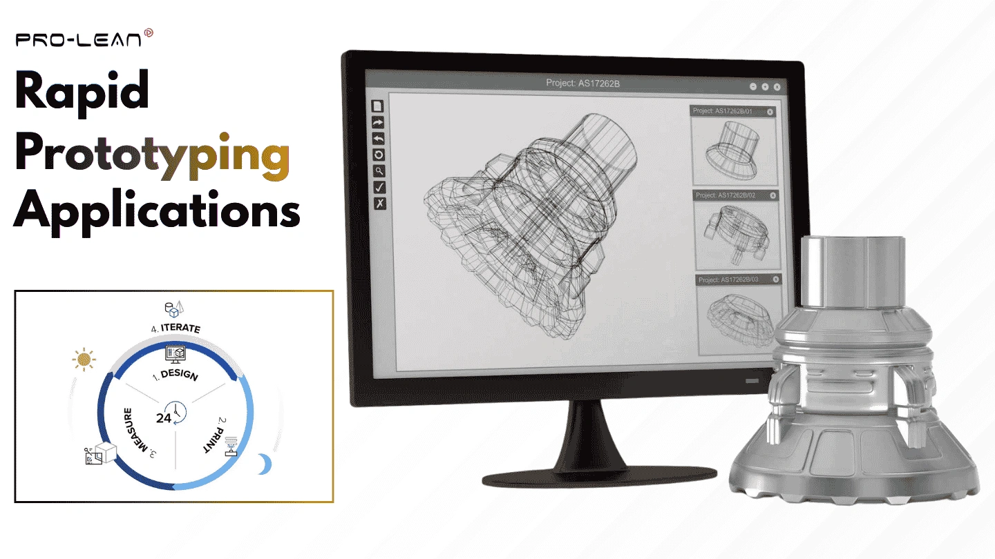 Blog’s feature image showing a designed prototype on PC and fabricated item, along with title text “Rapid Prototyping Applications”
