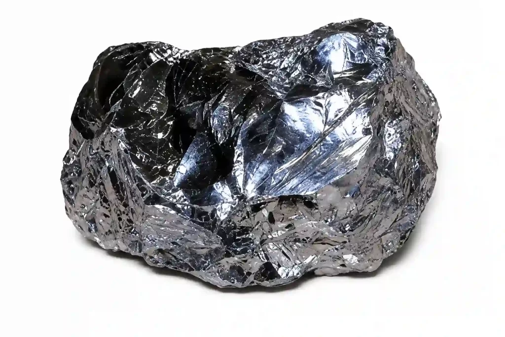 Detailed view of a gray silicon sample with a hard, crystalline appearance and textured surface.