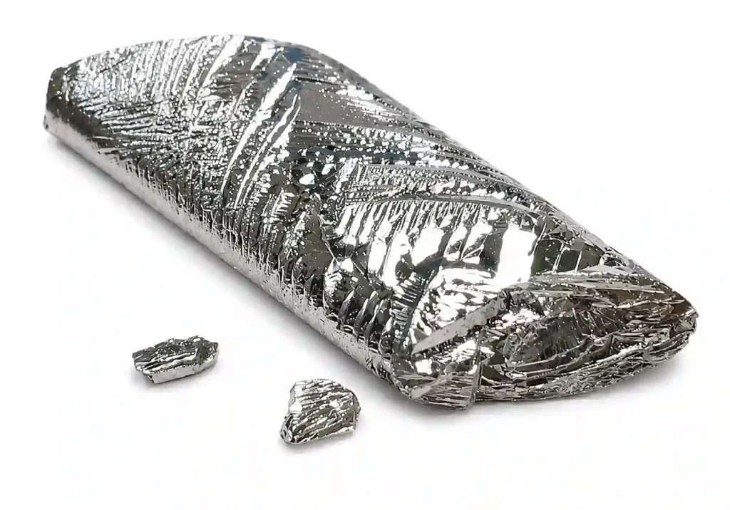 A view of a grayish-silver tellurium sample with a solid, textured crystalline appearance
