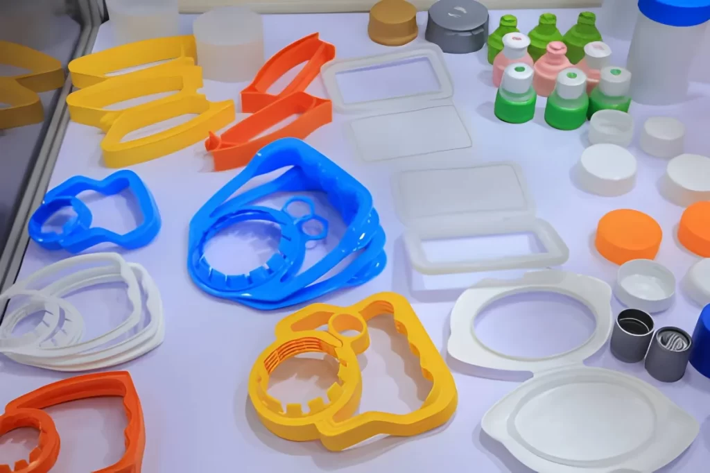 Variety of ABS bottle Caps neatly arranged on a table for display.
