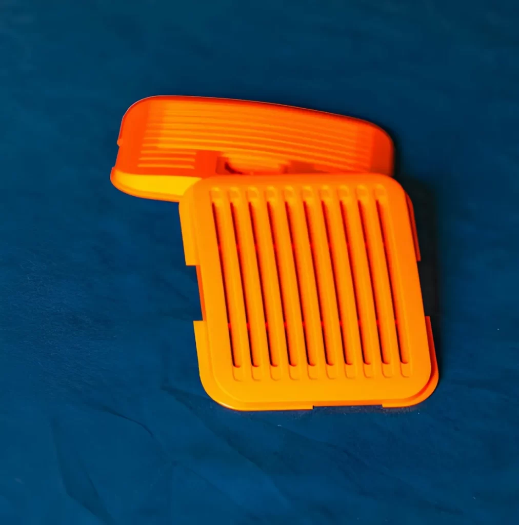 A close-up of ABS injection-molded parts