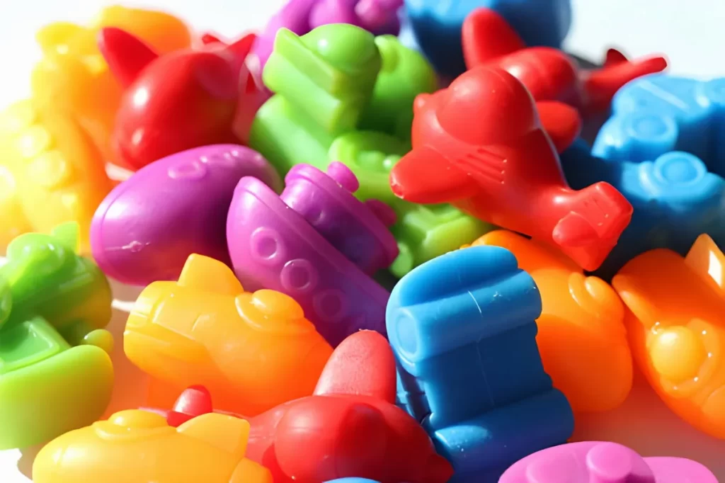 A close-up image of ABS toys with variant colours.