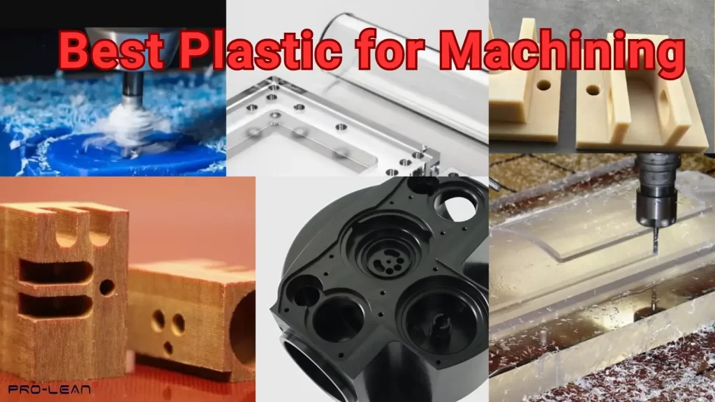 CNC-machined plastic parts including acrylic brackets, black nylon housing, and polycarbonate milling; text overlay reads