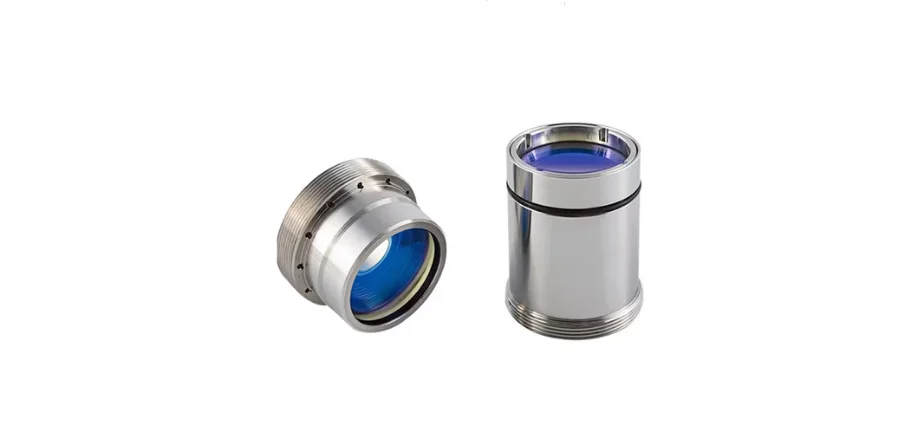 Two precision laser cutting head lenses with protective blue coating