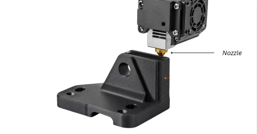 An image showing material deposition from an FDM 3D printer nozzle