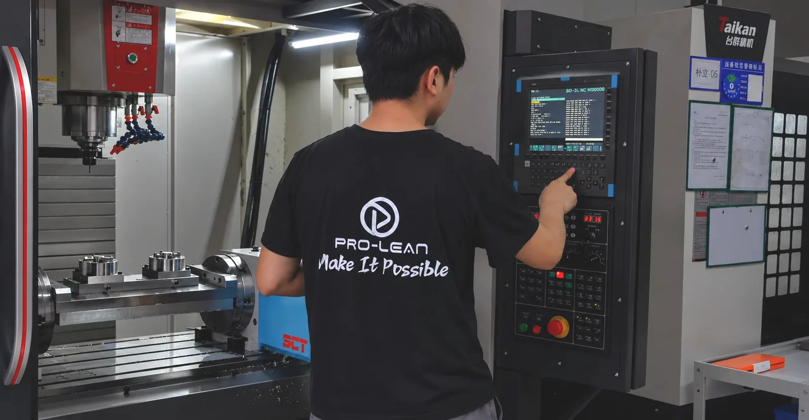 Prolean technician operating a CNC machining centre in the Shenzhen workshop