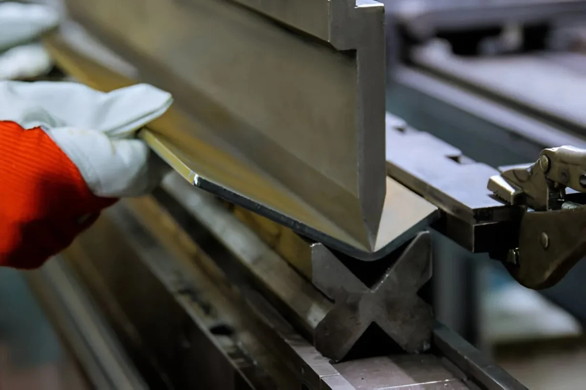 Close view of a sheet metal bending operation
