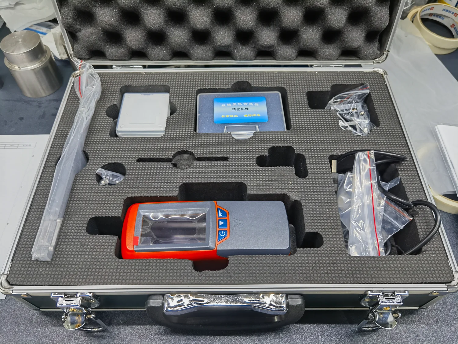Portable surface roughness tester in its case