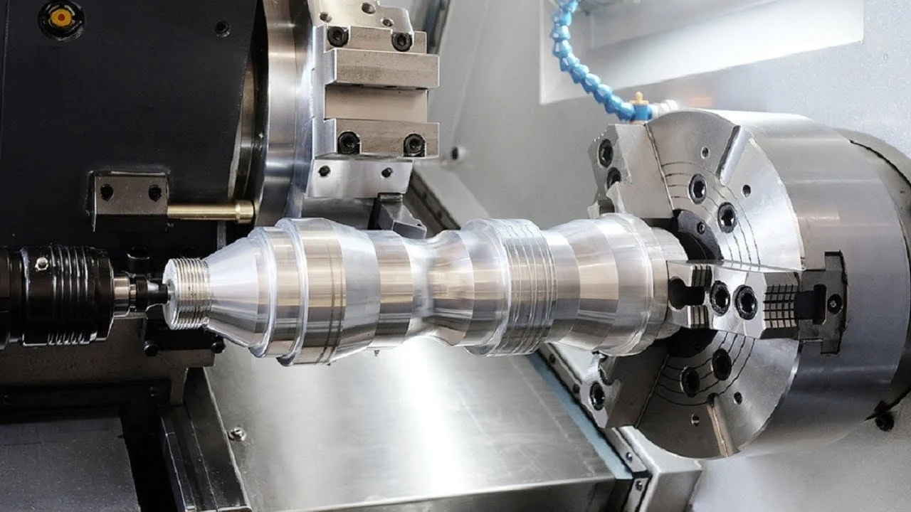 Stepped cylindrical shaft supported in a lathe